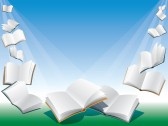 5449031-open-flying-books-blue-background-with-sunshine